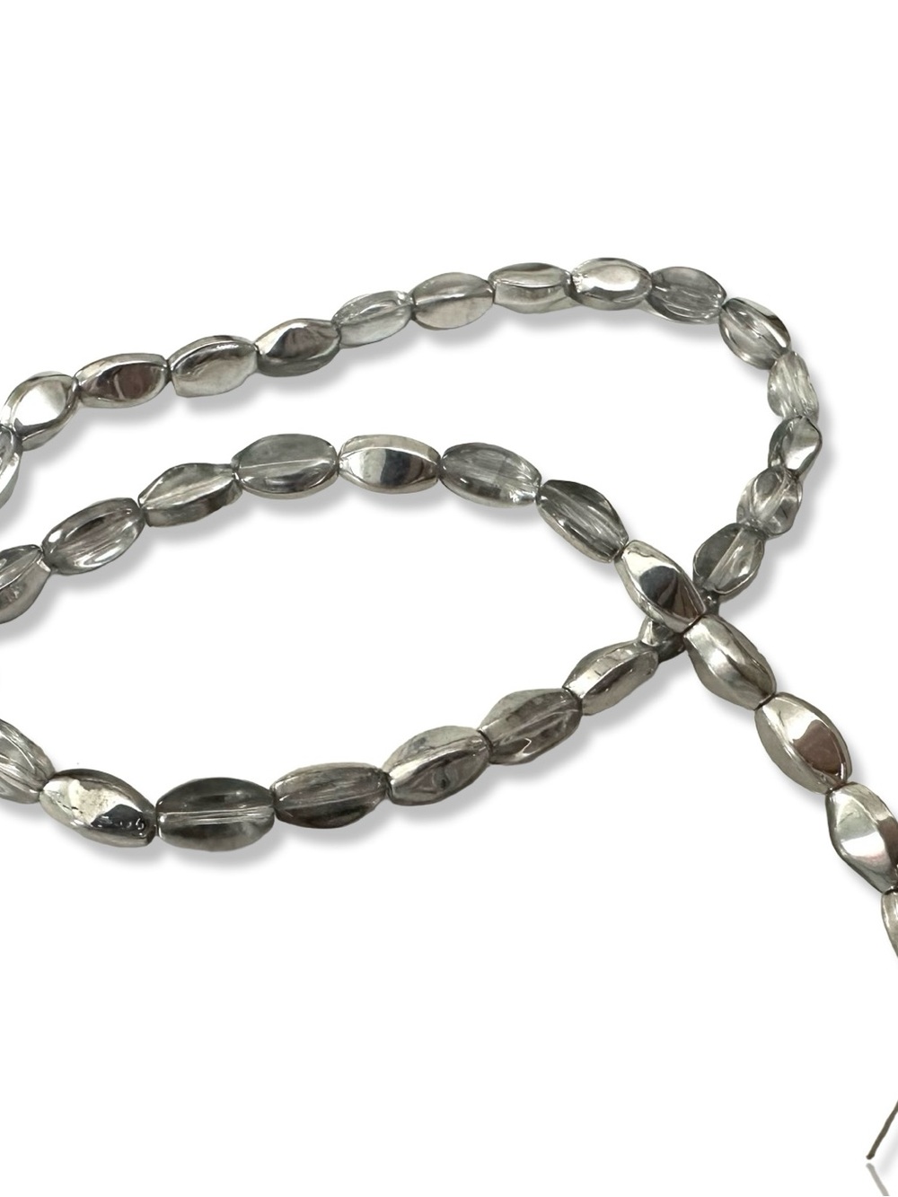 (3 for $20) Twisted Oval Czech Glass Beads, Clear/Silver, 5mm